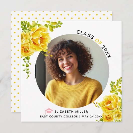 Gelbe Blumen Klasse 2025 Abschluss Foto Ankündigung (Vorne/Hinten)