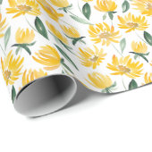 Gelbe Blumen Leaf Sommermuster Geschenkpapier (Rolleneckpunkt)