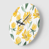 Gelbe Blumen Leaf Sommermuster Große Wanduhr (Winkel)