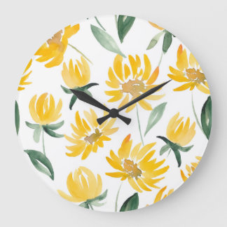 Gelbe Blumen Leaf Sommermuster Große Wanduhr