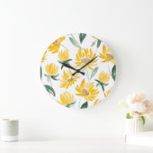 Gelbe Blumen Leaf Sommermuster Große Wanduhr (Zuhause)