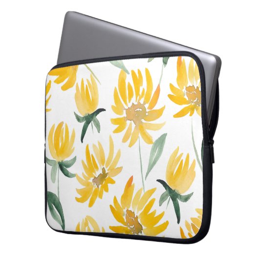 Gelbe Blumen Leaf Sommermuster Laptopschutzhülle (Vorderseite Links)