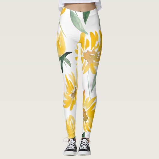 Gelbe Blumen Leaf Sommermuster Leggings (Vorderseite)