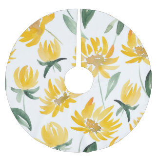 Gelbe Blumen Leaf Sommermuster Polyester Weihnachtsbaumdecke