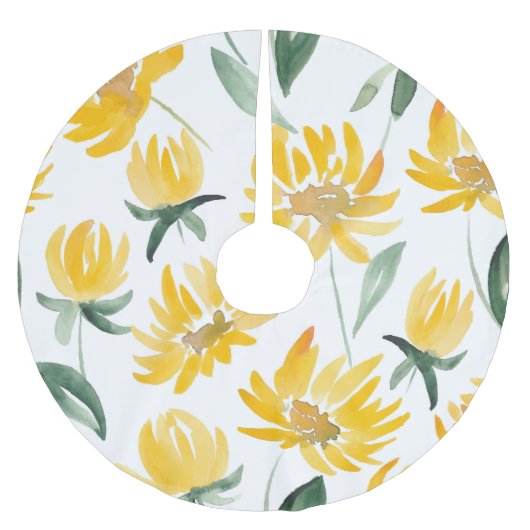 Gelbe Blumen Leaf Sommermuster Polyester Weihnachtsbaumdecke (Vorderseite)