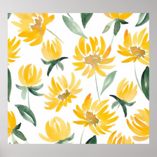 Gelbe Blumen Leaf Sommermuster Poster