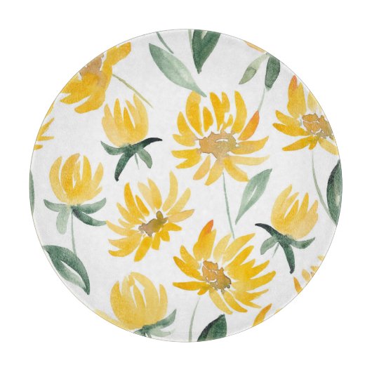 Gelbe Blumen Leaf Sommermuster Schneidebrett (Vorderseite)