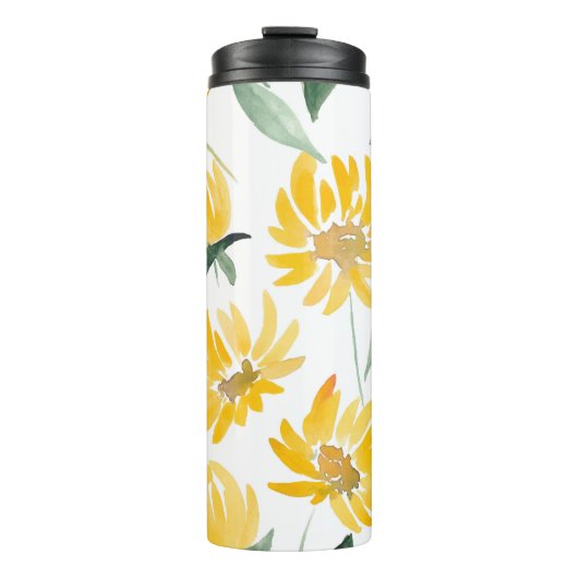 Gelbe Blumen Leaf Sommermuster Thermosbecher (Vorderseite)