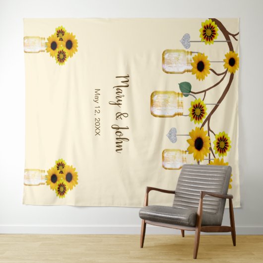 Gelbe Blumen Mason Jars Foto Hintergrund Wandteppich (Beispiel (Horizontal))