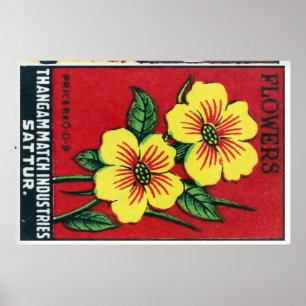 Gelbe Blumen - Matchbox-Druck - Indien-Wandkunst Poster