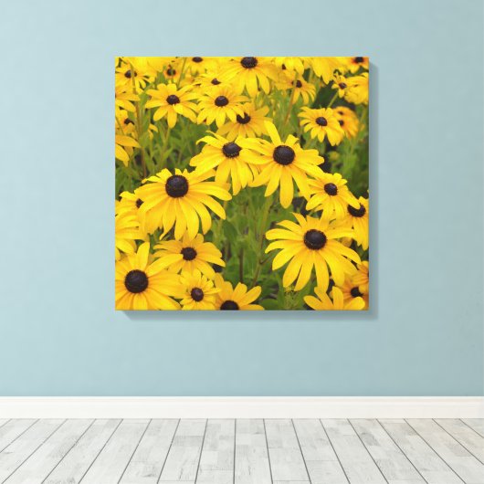 Gelbe Blumen - Mit Augen schwarze Susans Canvas dr Leinwanddruck (Insitu (Holzboden))