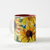 Gelbe Blumen Mit Augen Susans Zweifarbige Tasse (Vorderseite Links)
