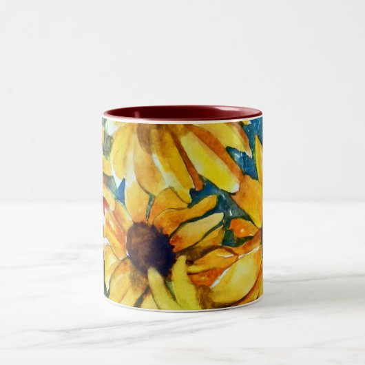 Gelbe Blumen Mit Augen Susans Zweifarbige Tasse (Mittel)