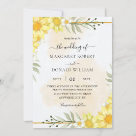 Gelbe Blumen mit einer goldenen Einladung zur Hoch