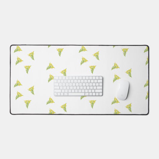 Gelbe Blumen mit grünen Blätter auf Weiß Schreibtischunterlage (Tastatur & Maus)