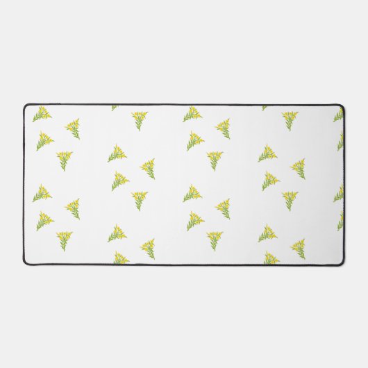 Gelbe Blumen mit grünen Blätter auf Weiß Schreibtischunterlage (Vorderseite)