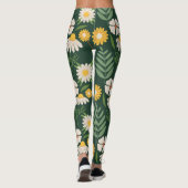 Gelbe Blumen mit grünen Blätter Leggings (Rückseite)