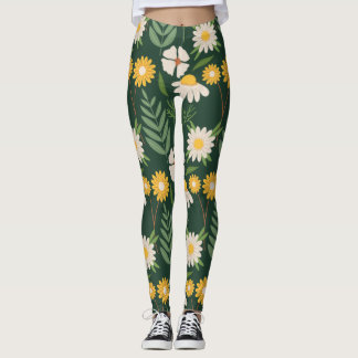 Gelbe Blumen mit grünen Blätter Leggings