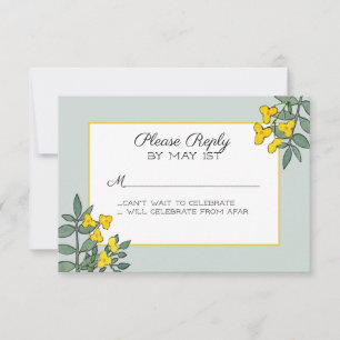 Gelbe Blumen mit Minz-Akzente RSVP Karte