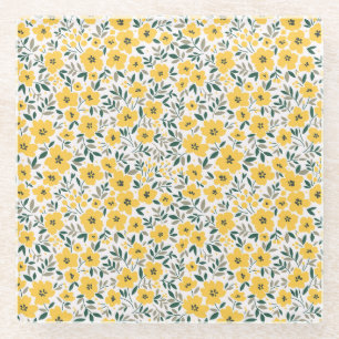 Gelbe Blumen: Moderne Blumen nahtlos. Glasuntersetzer