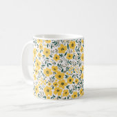 Gelbe Blumen: Moderne Blumen nahtlos. Kaffeetasse (Vorderseite Links)
