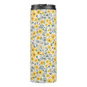 Gelbe Blumen: Moderne Blumen nahtlos. Thermosbecher (Rückseite)
