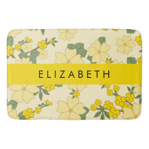 Gelbe Blumen, Muster von Blume, Ihr Name Badematte
