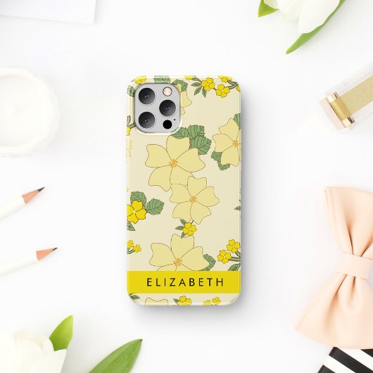 Gelbe Blumen, Muster von Blume, Ihr Name iPhone 16 Hülle