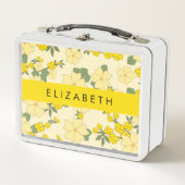 Gelbe Blumen, Muster von Blume, Ihr Name Metall Brotdose (Vorderseite)