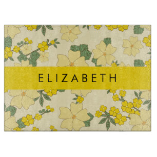 Gelbe Blumen, Muster von Blume, Ihr Name Schneidebrett