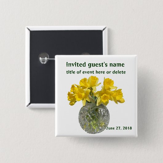 Gelbe Blumen-Namensumbau Button (Vorne & Hinten)