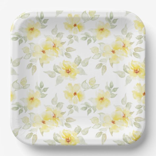 Gelbe Blumen-Papierteller, Wasserfarben-Blumen Pappteller (Vorderseite)