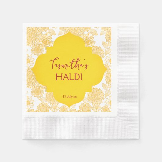 Gelbe Blumen personalisierter Name Haldi napkins Serviette (Vorderseite)