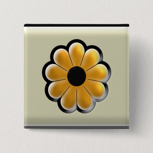 Gelbe Blumen-Quadrat-Taste – Moderne Blumengestalt Button (Vorderseite)
