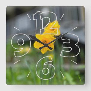 Gelbe Blumen Quadratische Wanduhr