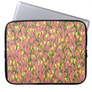 Gelbe Blumen Rosa Hintergrund Vintag Laptopschutzhülle
