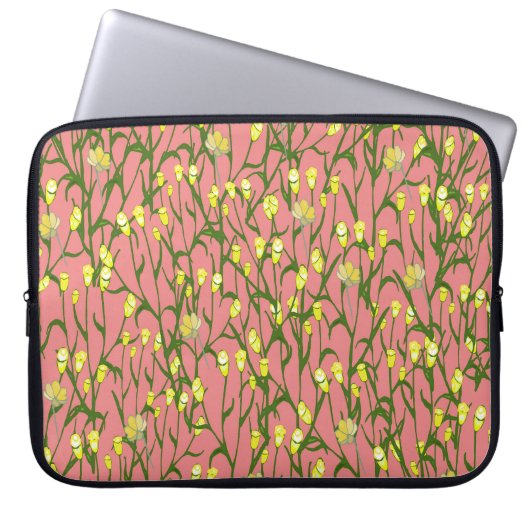 Gelbe Blumen Rosa Hintergrund Vintag Laptopschutzhülle (Vorderseite)