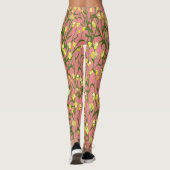 Gelbe Blumen Rosa Hintergrund Vintag Leggings (Rückseite)