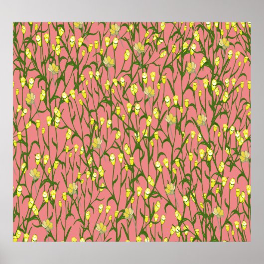 Gelbe Blumen Rosa Hintergrund Vintag Poster (Vorne)