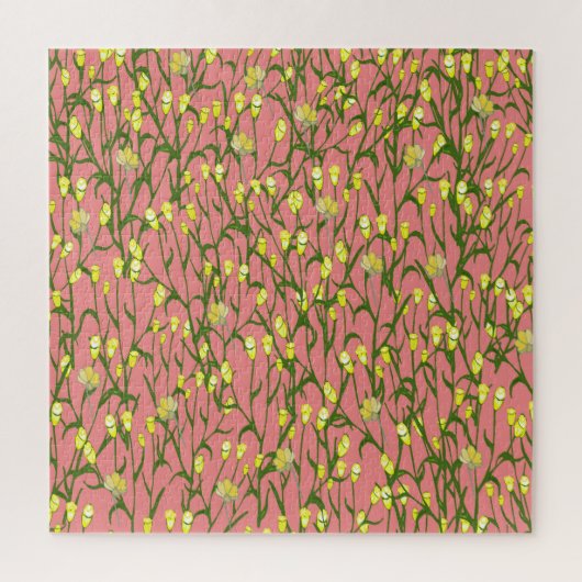 Gelbe Blumen Rosa Hintergrund Vintag Puzzle (Vertikal)