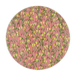 Gelbe Blumen Rosa Hintergrund Vintag Schneidebrett