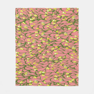 Gelbe Blumen Rosa Hintergrund Vintage Fleecedecke