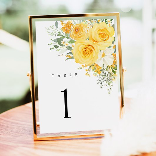 Gelbe Blumen-Rosen-Hochzeit-Tischnummern
