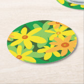 Gelbe Blumen Runder Pappuntersetzer (Angewinkelt)