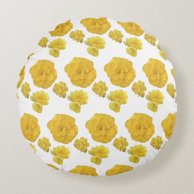 Gelbe Blumen Rundes Kissen (Vorderseite)