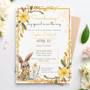 Gelbe Blumen Somebunny Auf Dem Weg Baby Shower Einladung