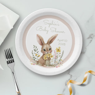 Gelbe Blumen Somebunny auf dem Weg Baby Shower Pappteller