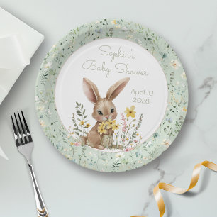 Gelbe Blumen Somebunny ist auf dem Weg Baby Shower Pappteller