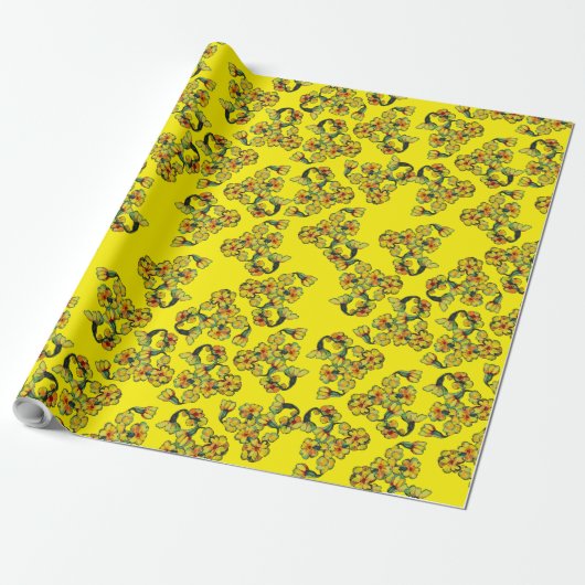 Gelbe Blumen Umhüllungspapier Geschenkpapier (Ungerollt)