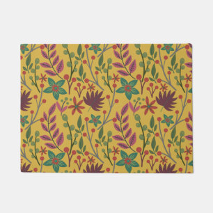 Gelbe Blumen und Blätter mit nahtlosem Blumenmuste Fußmatte